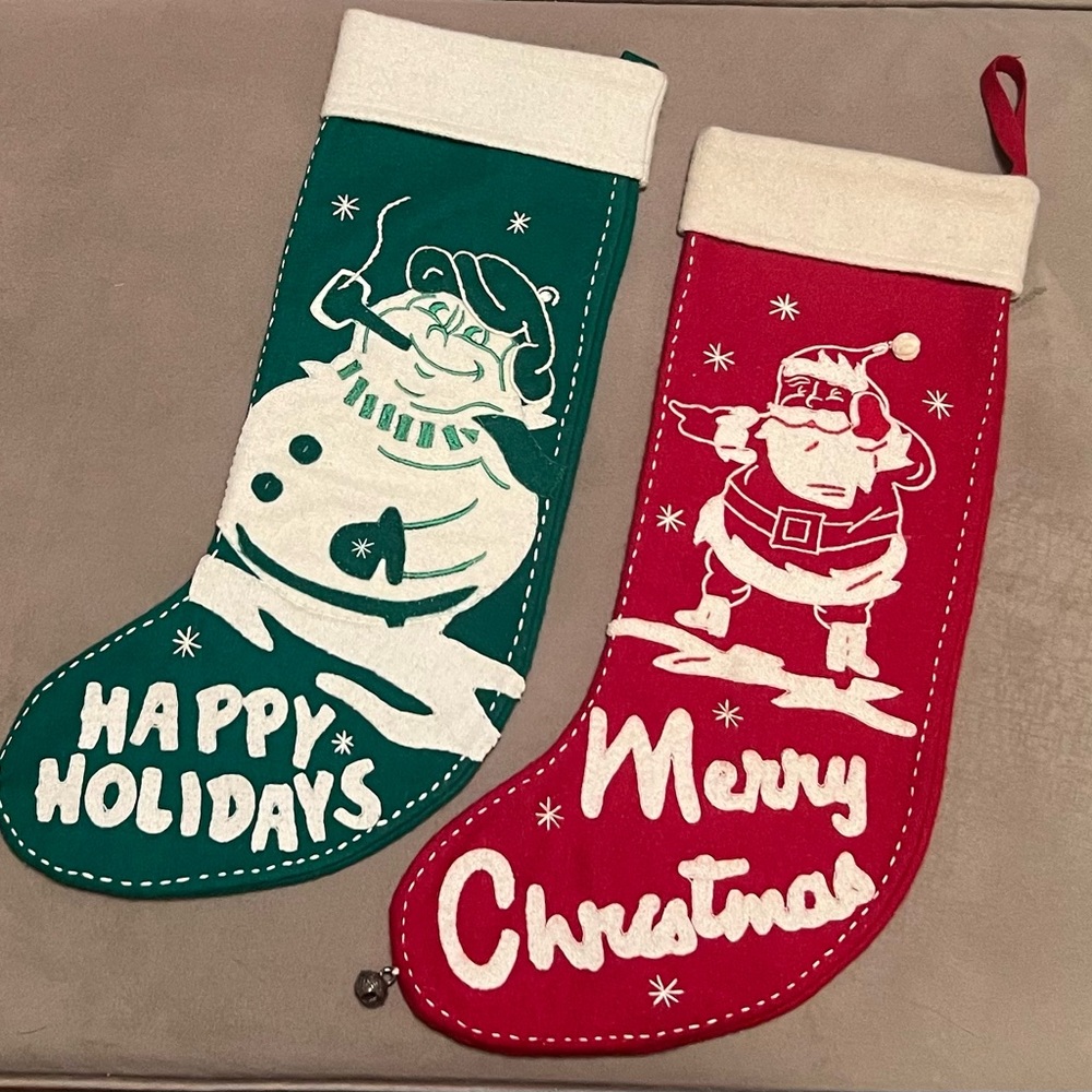 Bundle of Season of Cannon Falls Vintage Christmas Santa Snowman Felt Stockings